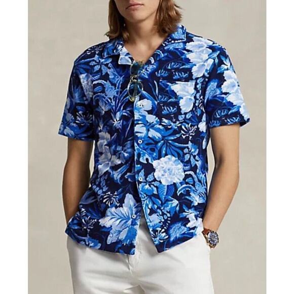 NWT Polo Ralph Lauren Custom Slim Fit Floral Print Terry Camp Shirt Size XXL - Picture 1 of 7